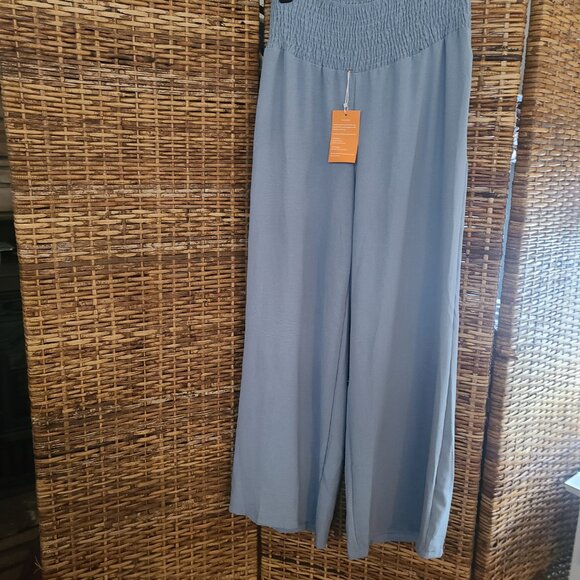 Palazzo Pants Waide Leg Elastic Waist SZ M Hippie Bohemian Dusty Blue Color SZ M - Picture 2 of 5